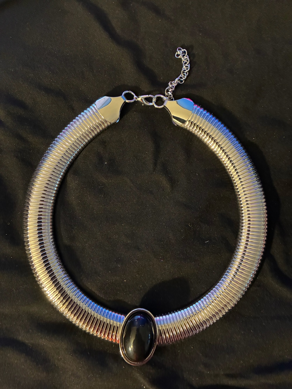 Statement Black Stone Silver Collar Necklace